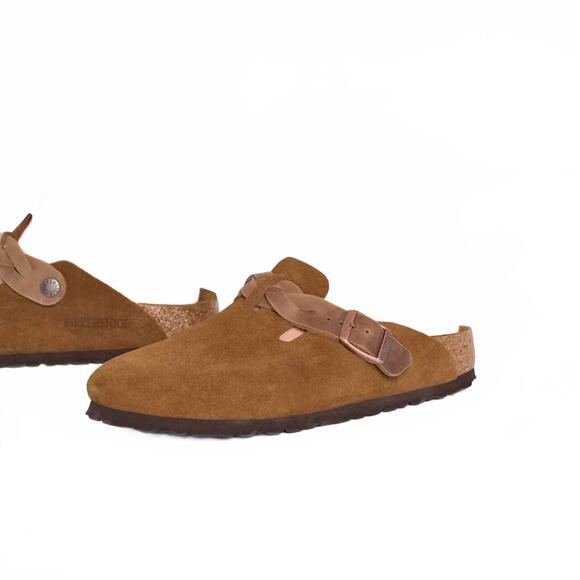 NEW BIRKENSTOCK women's boston suede braided clogs in mink - Picture 3 of 4